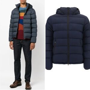 Herno Mens hooded goose down puffer jacket navy NWT